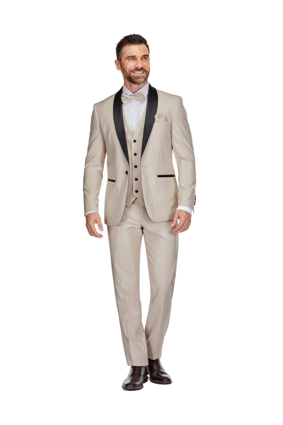 Gino Vitale Men's 3-Piece Slim Fit Shawl Lapel Tuxedo - Light beige