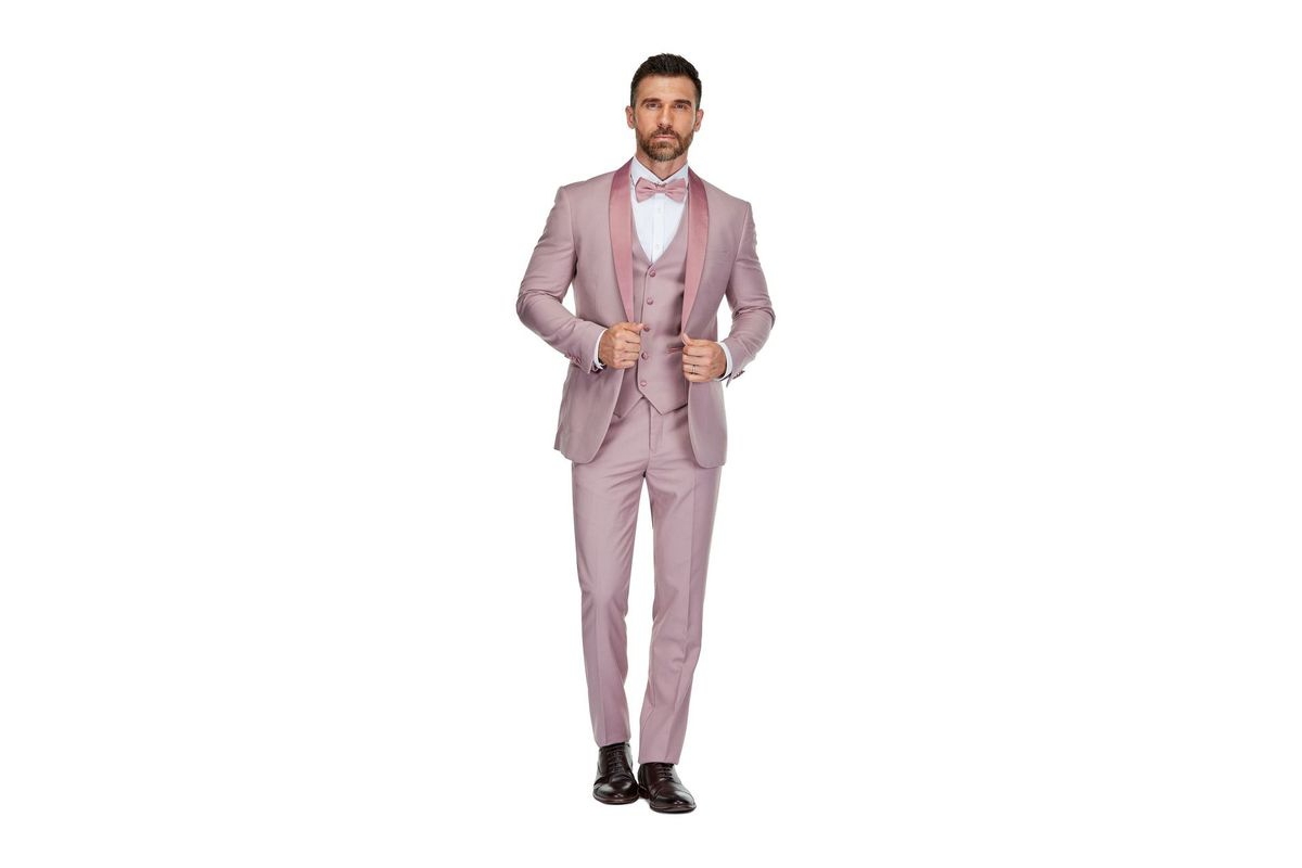 Gino Vitale Men's 3-Piece Slim Fit Shawl Lapel Tuxedo - Dusty rose