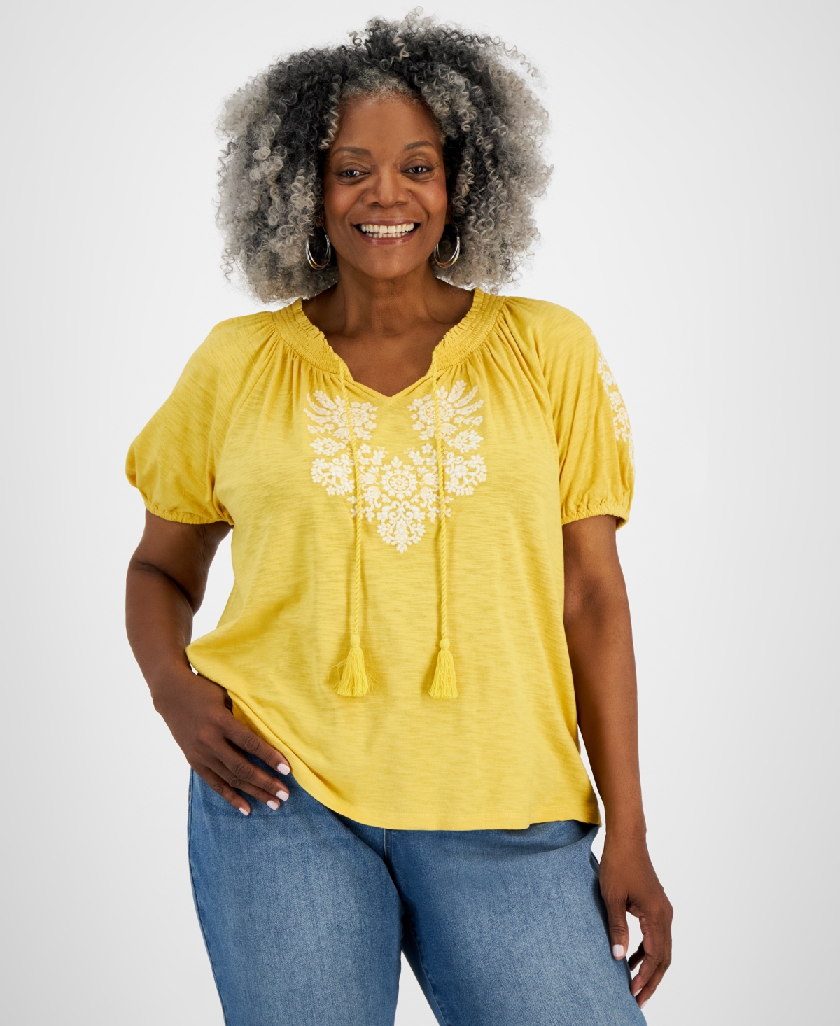 Shop Style & Co Women's Embroidery Vacay Top, Xs-3x, Created For Macy's In Cornmeal Yellow