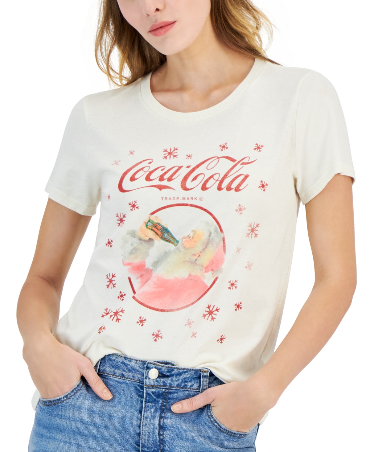 Shop Lucky Brand Women's Coke Santa Snow Crewneck T-shirt In Whisper White