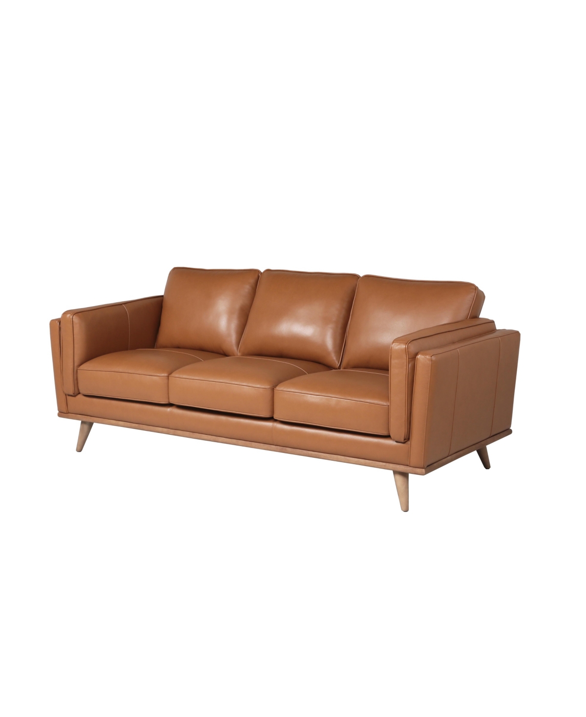 Nice Link Addison 83" Mid-century Modern Leather Sofa In Camel Brown