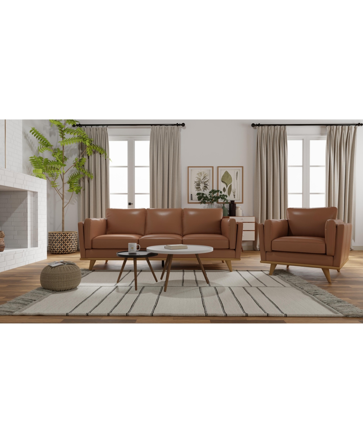 Shop Nice Link Addison 83" Mid-century Modern Leather Sofa In Camel Brown