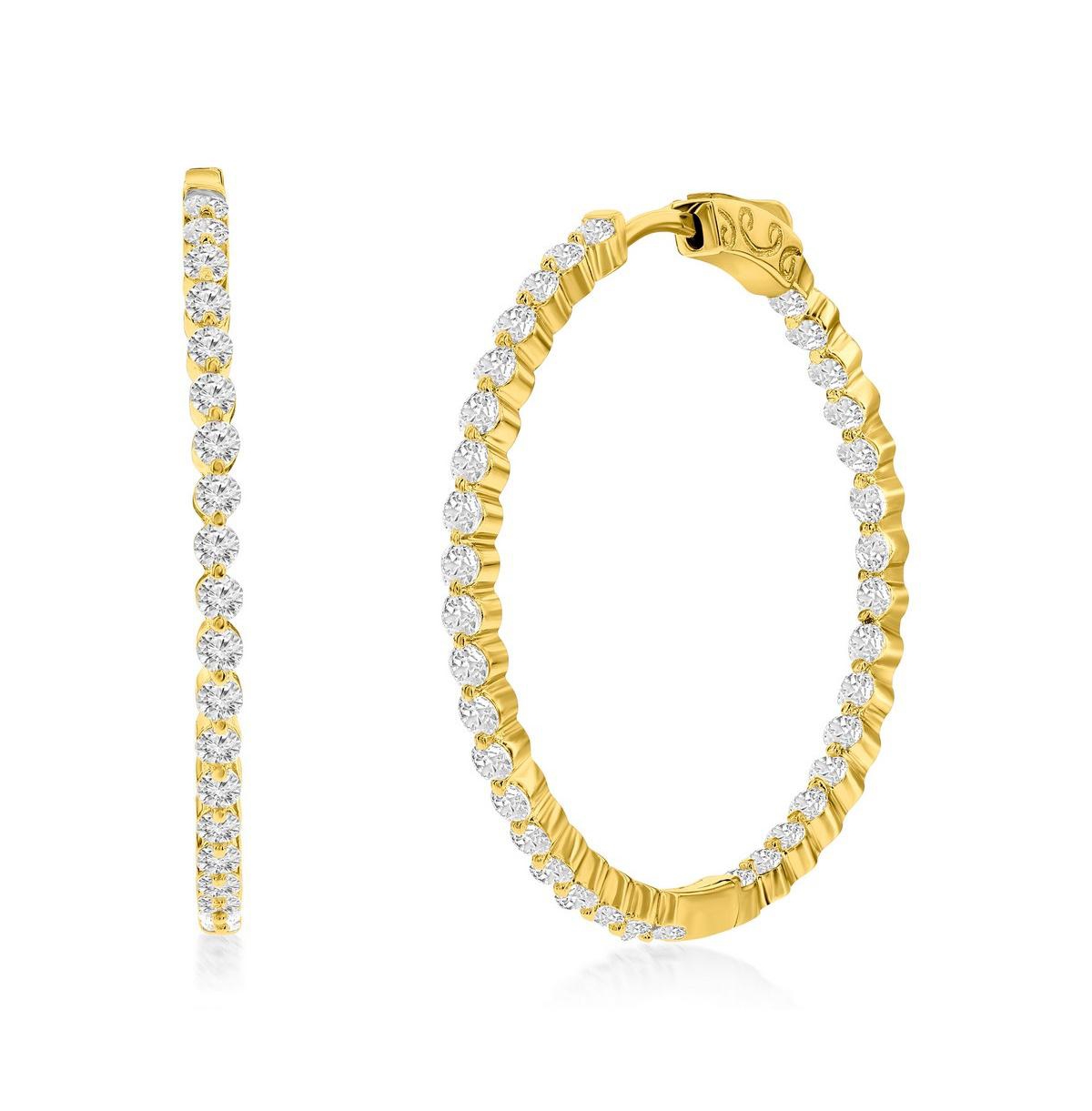 Sterling Silver orPlated over Sterling Silver 35mm Inside-Outside Round Cz Hoop Earrings - Gold