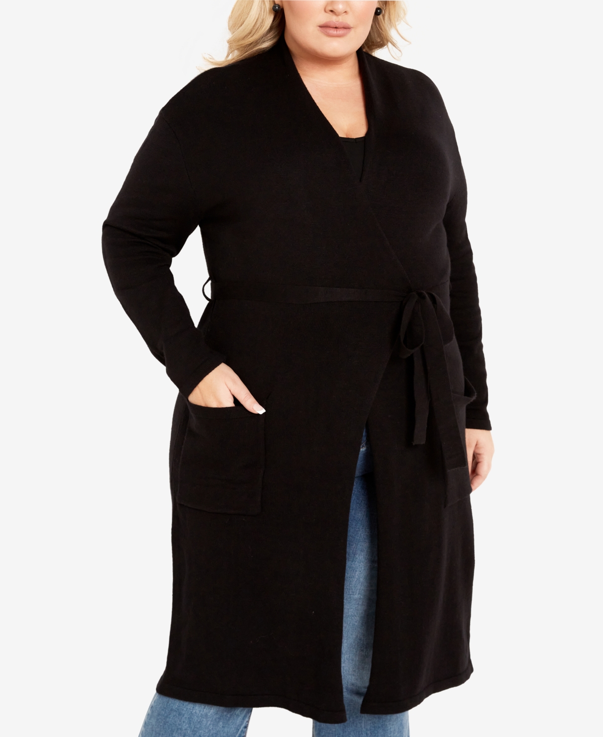 Avenue Plus Size Kennedy Long Sleeve Cardigan Sweater In Black