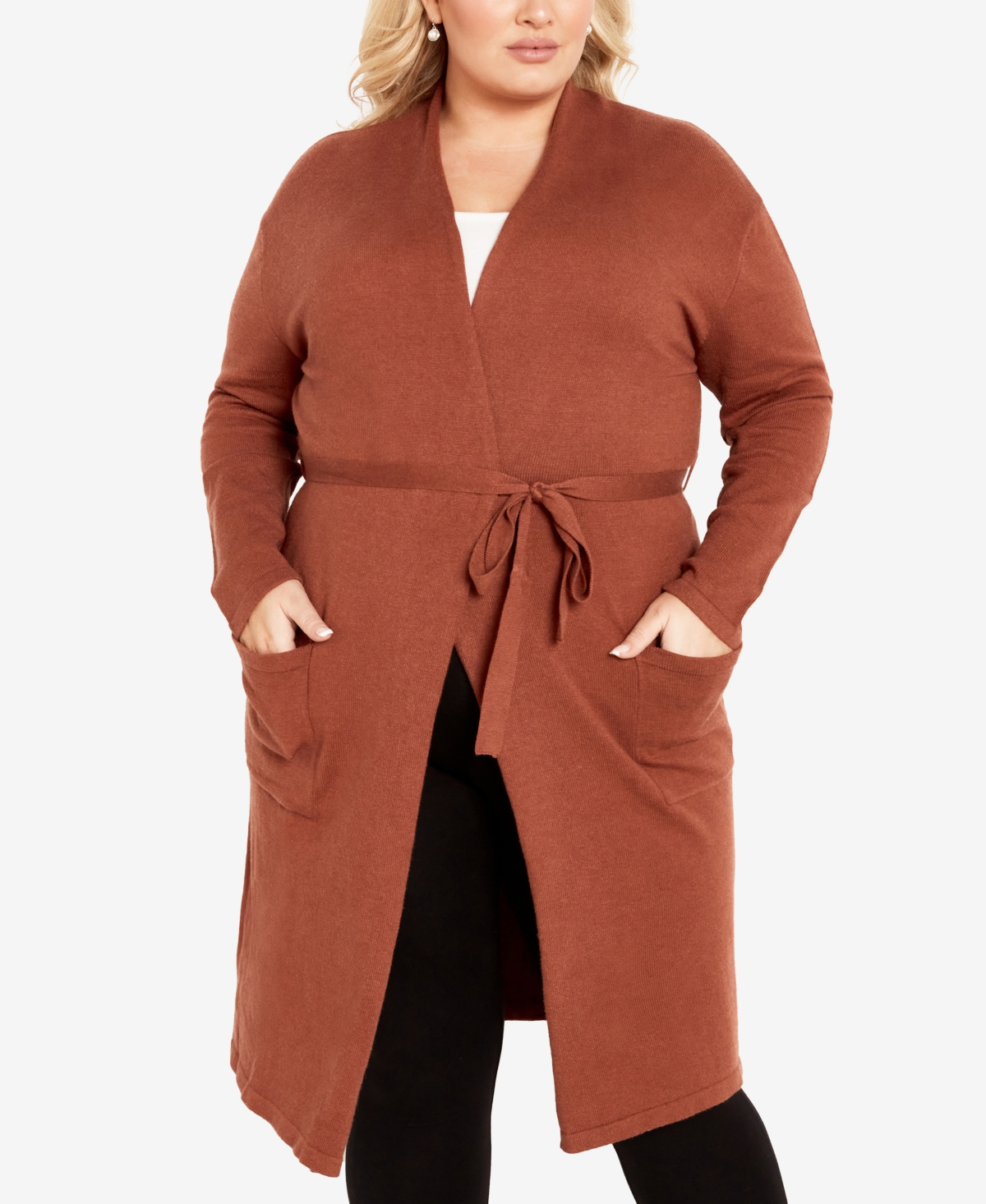 Avenue Plus Size Kennedy Long Sleeve Cardigan Sweater In Nutmeg