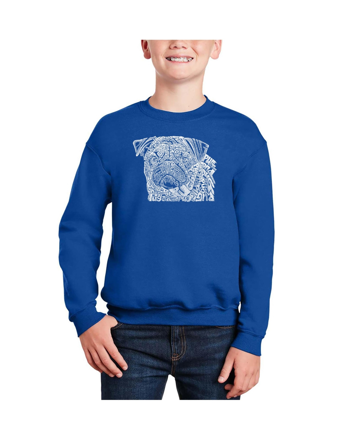 La Pop Art Boys Pug Face Word Art Crewneck Sweatshirt