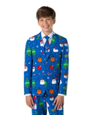 Big Boys Festivity Christmas Party Outfit Including Blazer, Pants and Clip-On-Tie Suit Set