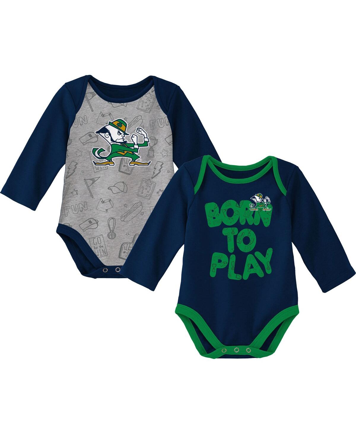 Outerstuff Babies' Newborn And Infant Boys And Girls Navy, Heather Gray Notre Dame Fighting Irish Born To Win Two-pack In Navy,heather Gray