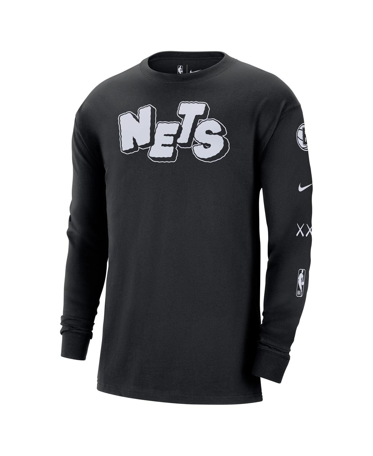 Men's NikeBrooklyn Nets 2023/24 City Edition Max90 Expressive Long Sleeve T-shirt - Black