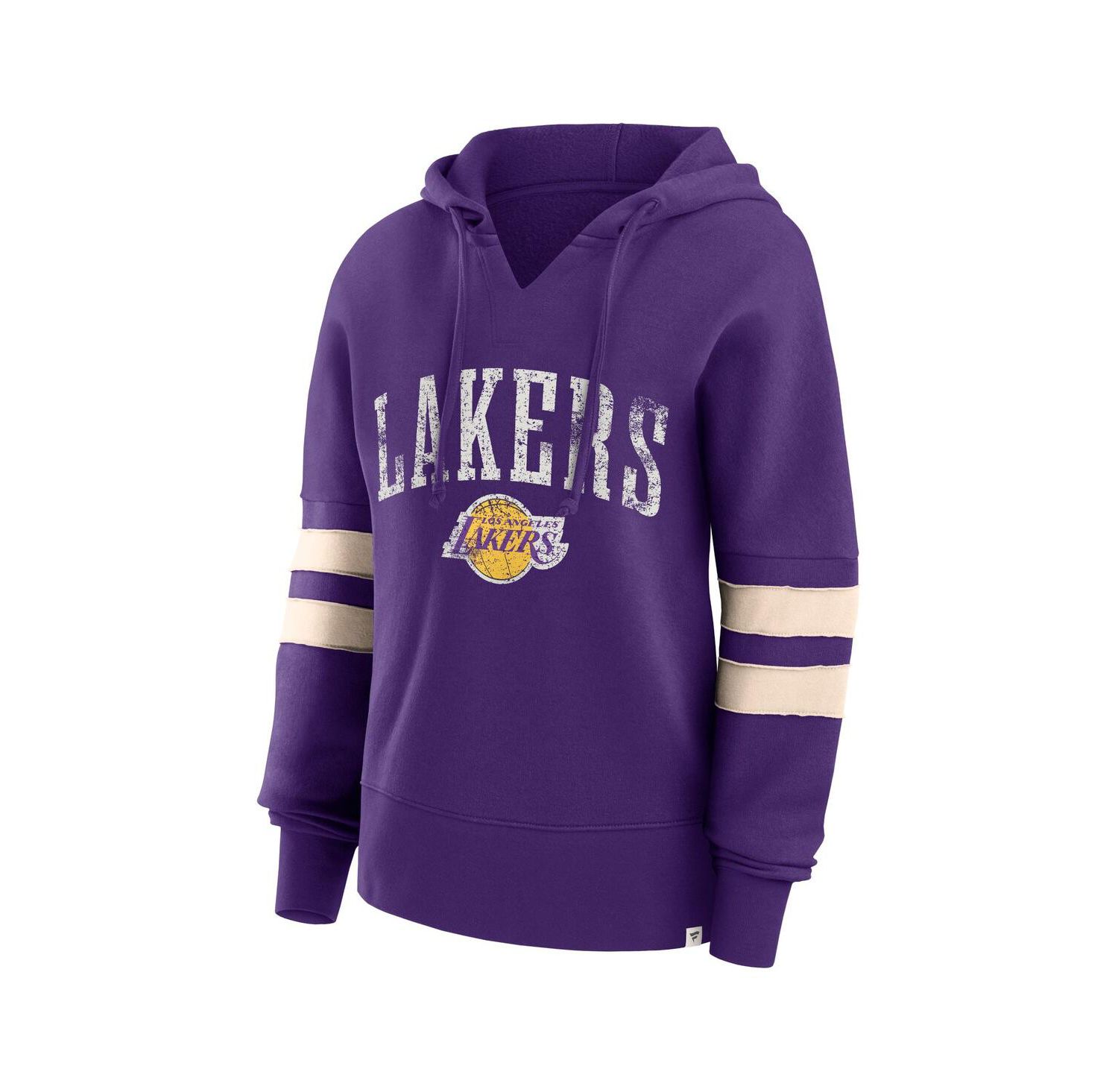 Women's Purple Distressed Los Angeles Lakers Bold Move Dolman V-Neck Pullover Hoodie