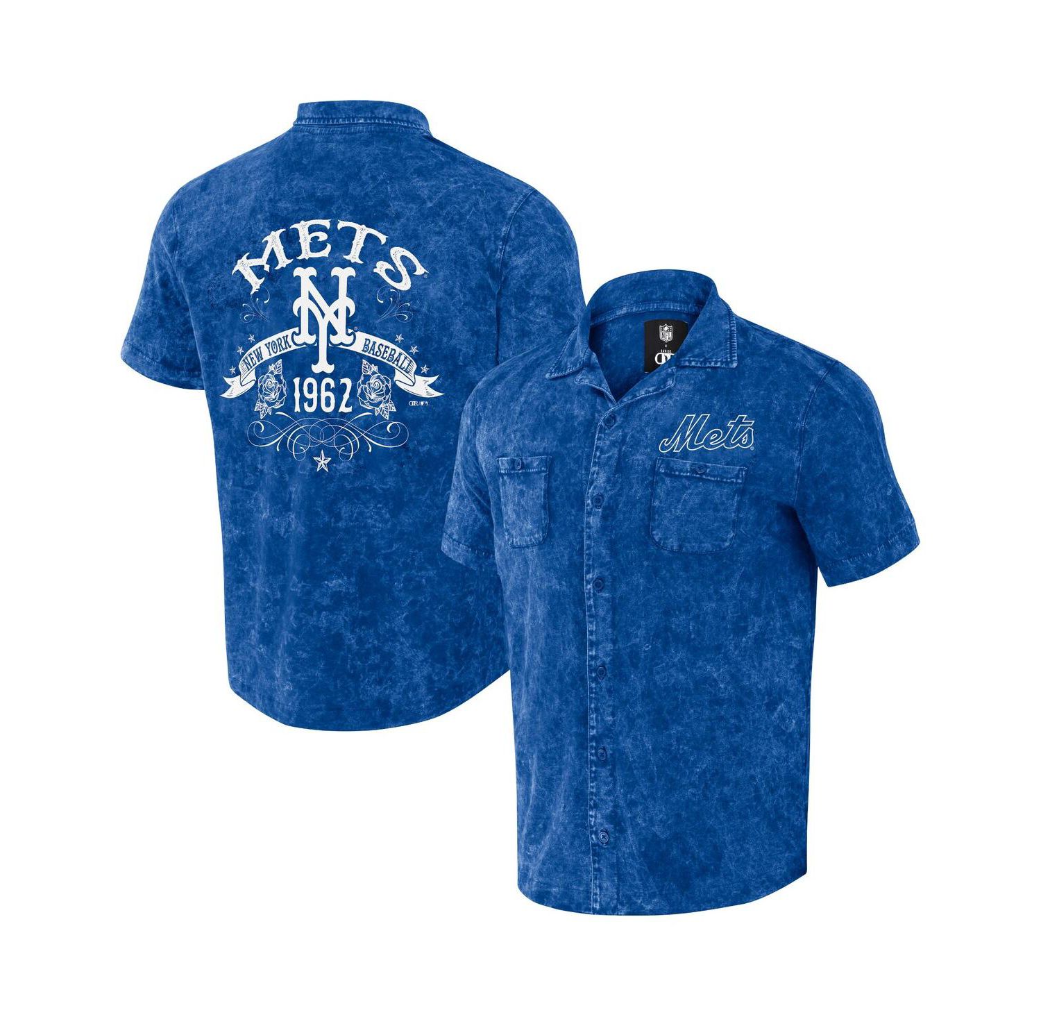 Men's Darius Rucker Collection by Royal Distressed New York Mets Denim Team Color Button-Up Shirt