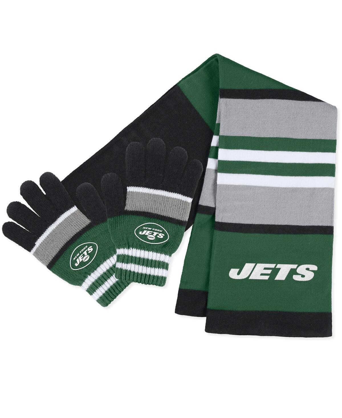 Wear By Erin Andrews Women's  New York Jets Stripe Glove And Scarf Set In Green