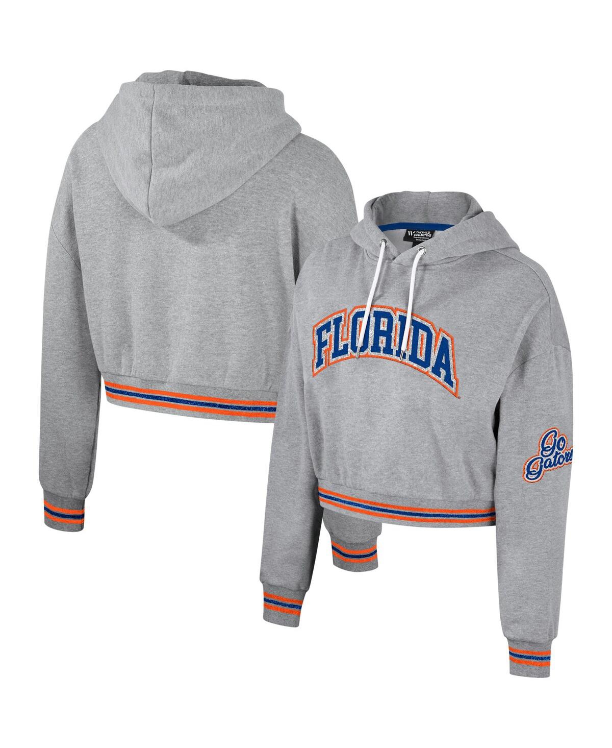 Shop The Wild Collective Women's  Heather Gray Distressed Florida Gators Cropped Shimmer Pullover Hoodie