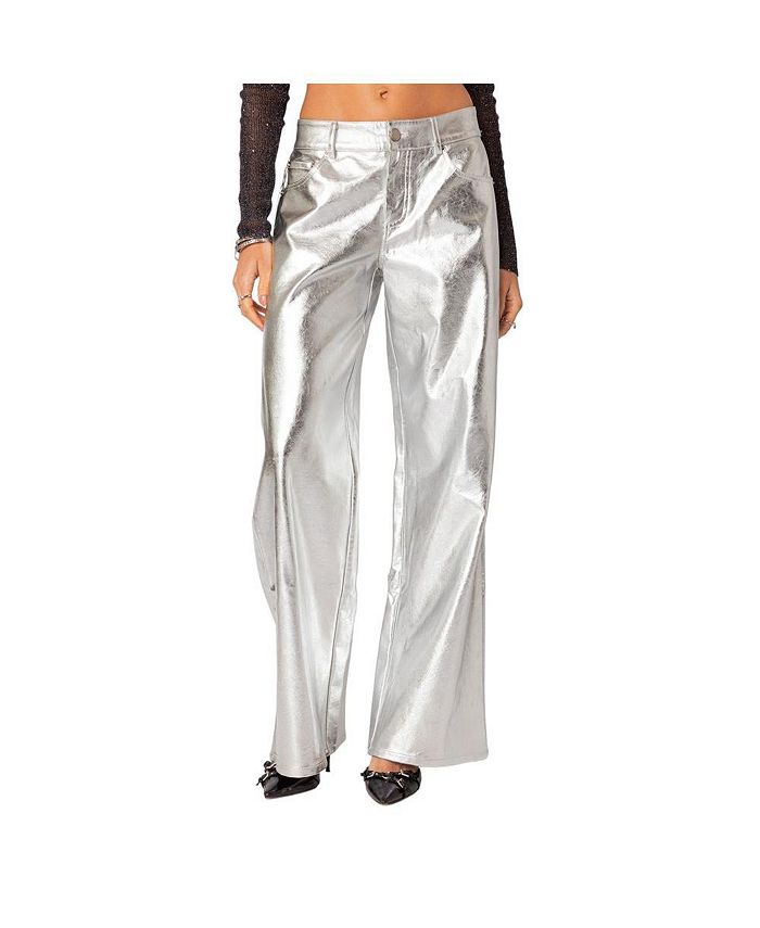 Edikted Women's Kim metallic faux leather pants - Macy's