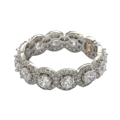  Sterling Silver Cubic Zirconia Round Halo Eternity Band