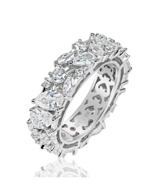 Suzy Levian Sterling Silver Cubic Zirconia Abstract Cluster Eternity Band Ring