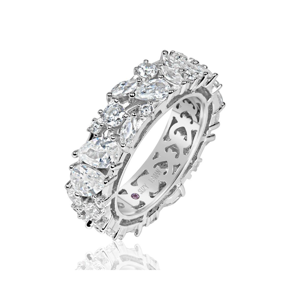 Suzy Levian New York Suzy Levian SterlingCubic Zirconia Abstract Cluster Eternity Band Ring - Silver