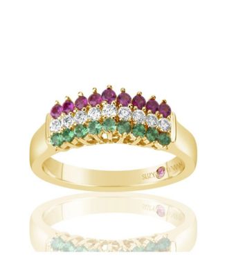 Suzy Levian Sterling Silver Cubic Zirconia 3-Row Pyramid Ring