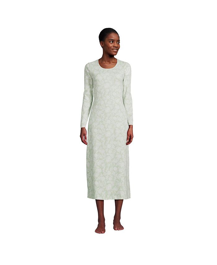 Lands' End Women's Petite Cotton Long Sleeve Midcalf Nightgown Macy's