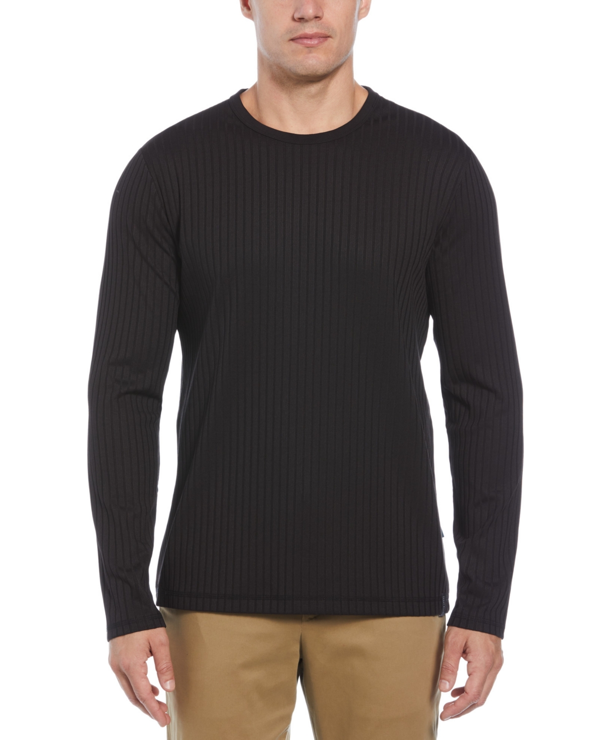 Perry Ellis Men's Regular-fit Ribbed Crewneck Shirt In Black