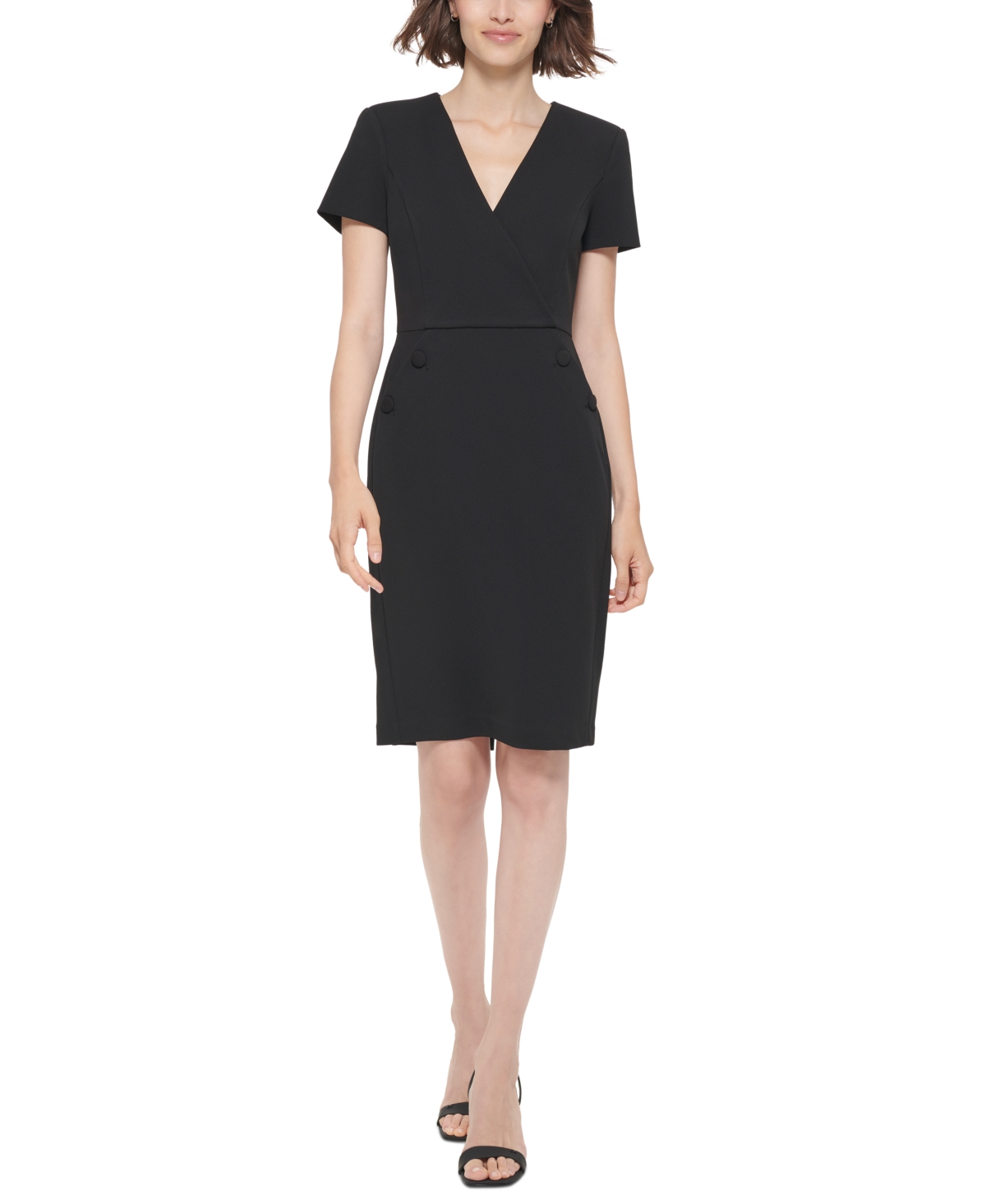 Calvin Klein Women's V-neck Button Sheath Dress In Black