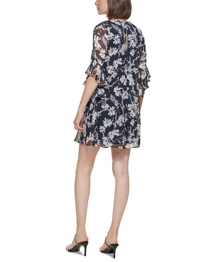Calvin Klein Women's 3/4-Sleeve Printed Chiffon Dress - Macy's