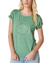 Lucky Brand Women's Square Neck Short Sleeve Top (Green Floral