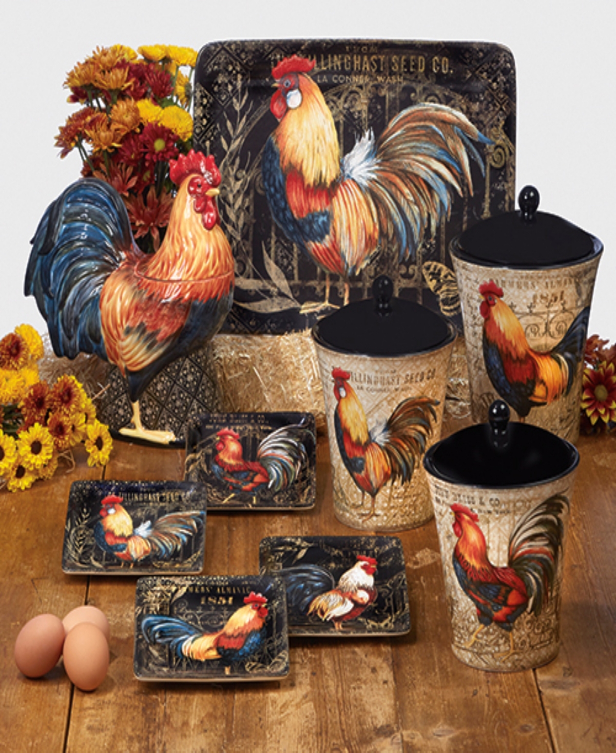 Certified International Gilded Rooster 3-Pc. Canister Set