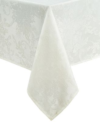 Elrene - Elrene Poinsettia Jacquard Holiday Tablecloth - 60" x 120" Ivory