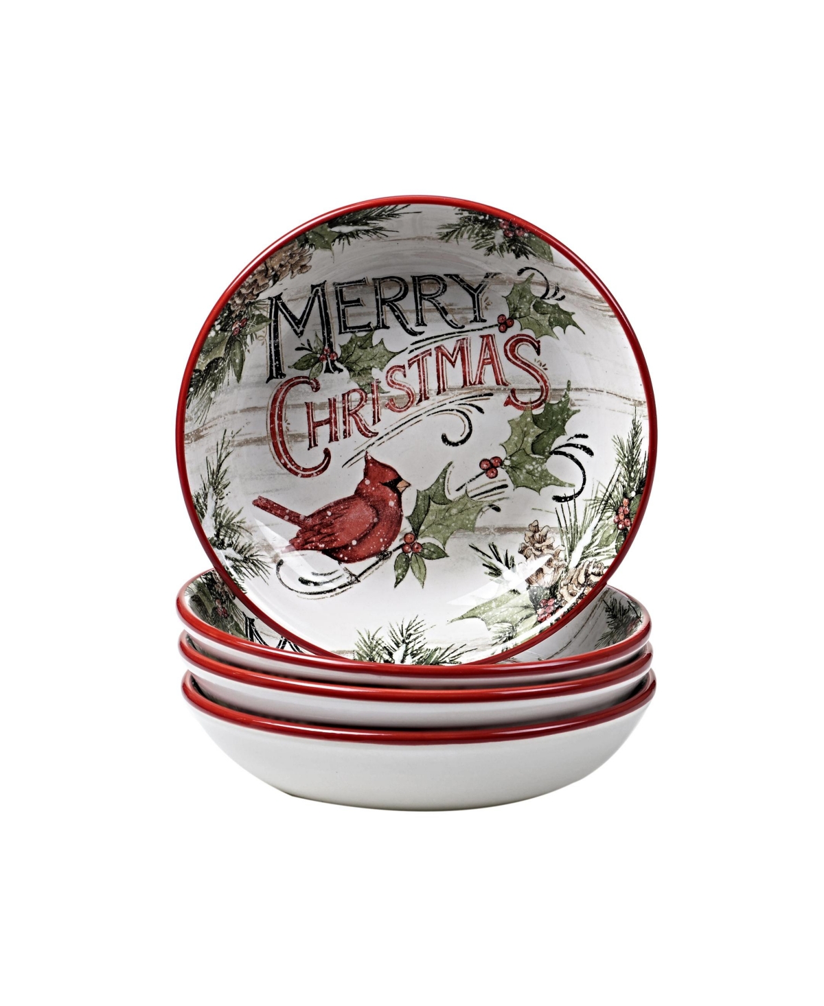 Certified International Evergreen Christmas 4 Piece Soup Bowl