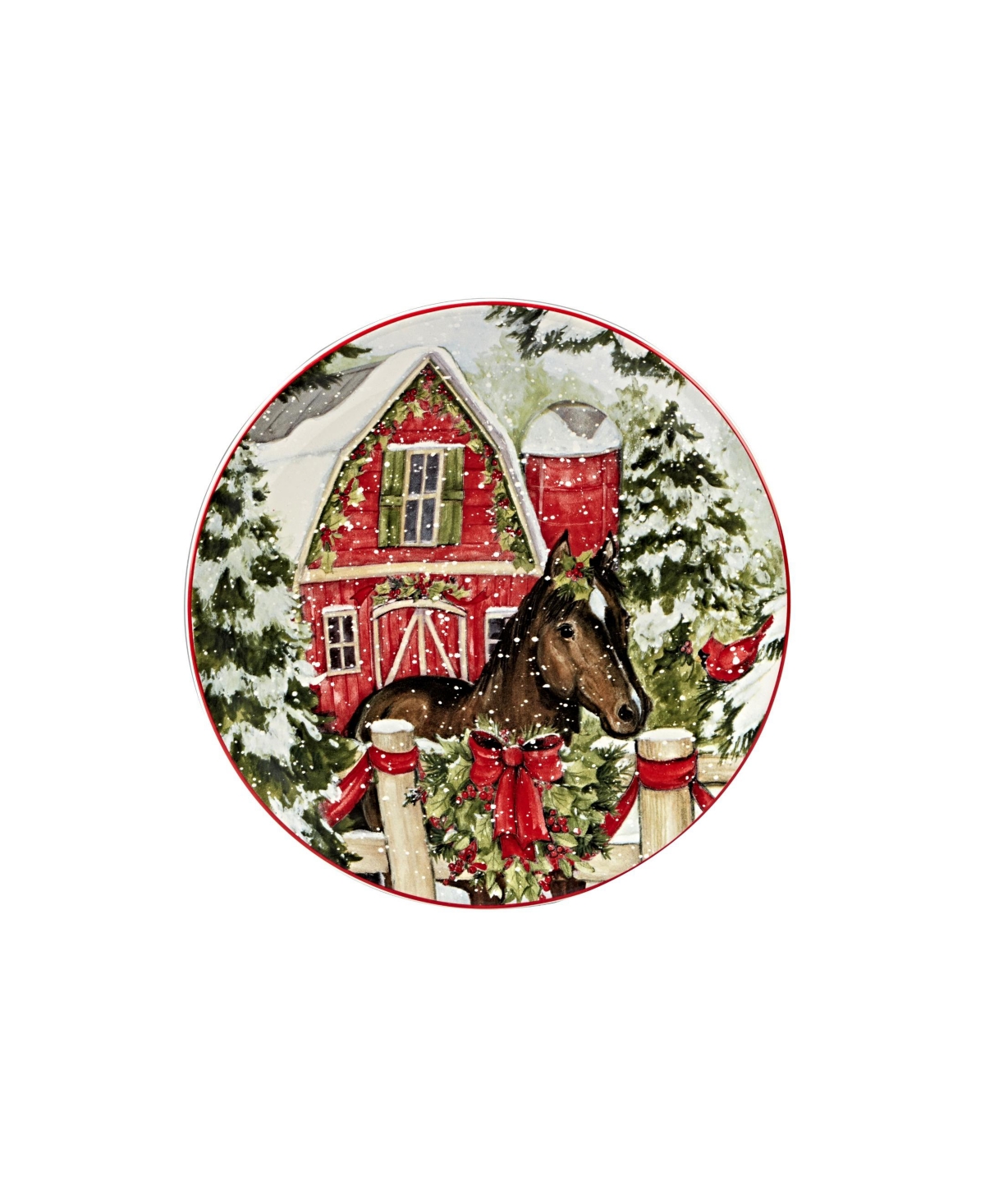 Certified International Homestead Christmas 4 Piece Dessert Plate Set In Red,white
