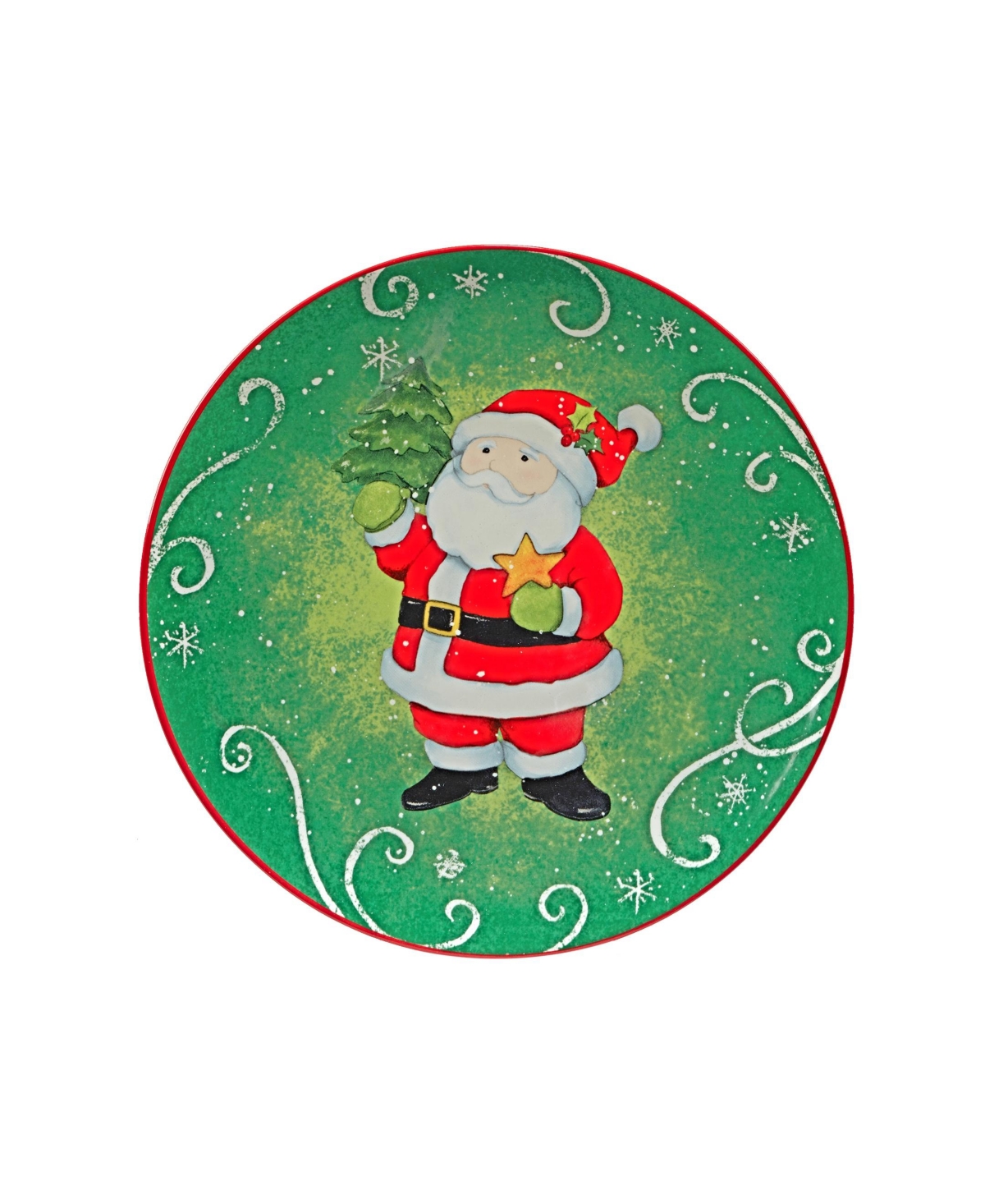 Certified International Holiday Magic Santa 4 Piece Dessert Plate Set In Green,red