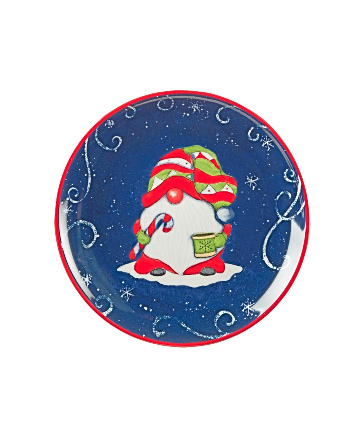 Certified International Holiday Magic Gnomes 4 Piece Dessert Plate Set In Blue,red