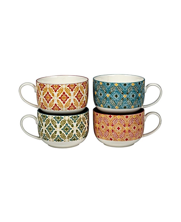 Certified International Damask Floral Set of 4 Jumbo Cups - Macy's