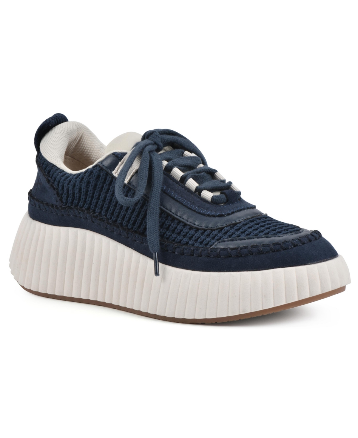 White Mountain Women's Dynastic Lace Up Platform Sneakers In Navy,fabric