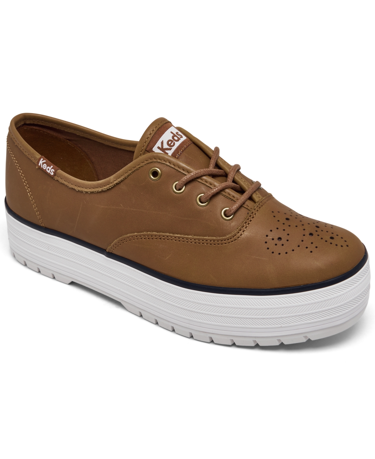 Keds Women's Broguing Platform Lug Leather Casual Shoes From Finish Line In Cognac