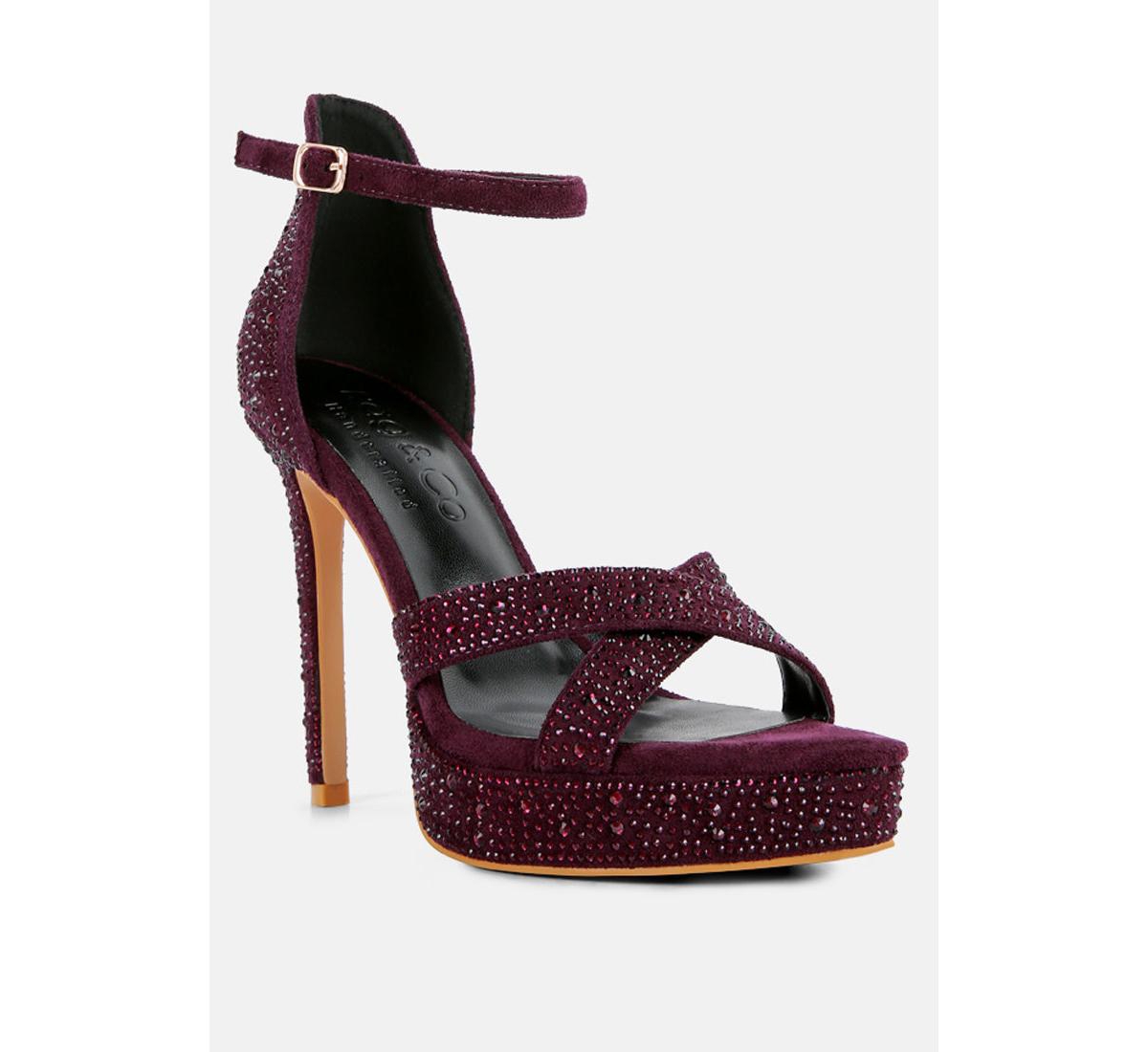 Regalia Womens Rhinestone Embellished Stiletto Sandals - Purple