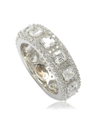 Suzy Levian Sterling Silver Sapphire & Created White Sapphire Modern Eternity Band