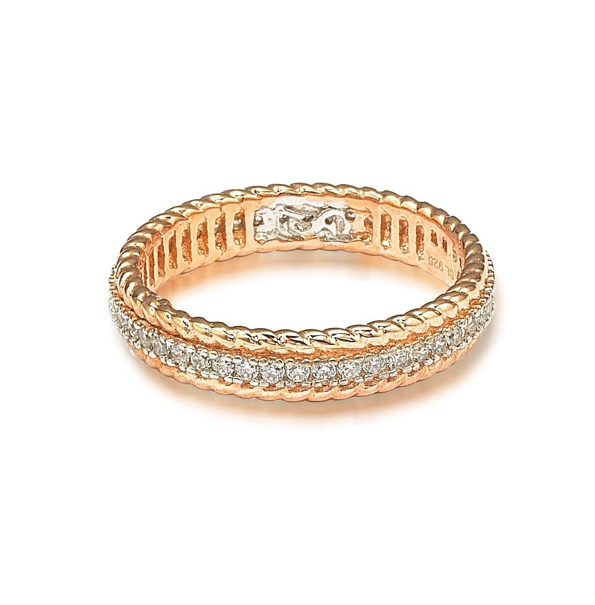 Suzy Levian New York Suzy Levian Rosed Sterling Silver Cubic Zirconia French Filigree Eternity Band Ring