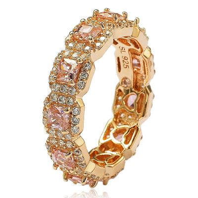 Suzy Levian Sterling Silver Cubic Zirconia Princess Cut Pink Eternity Band