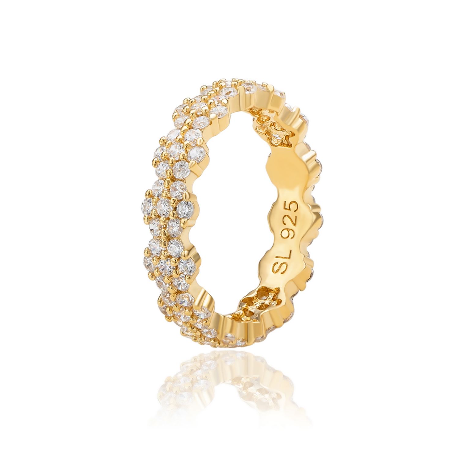 Suzy Levian Sterling Silver Cubic Zirconia Floral Eternity Band Ring
