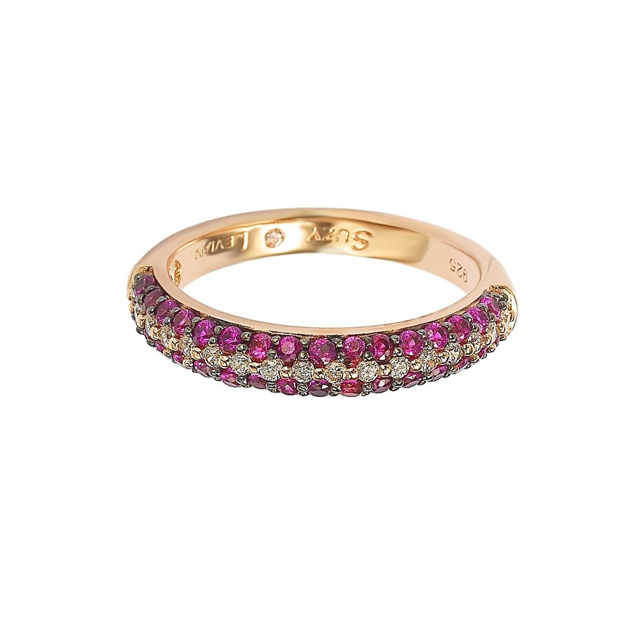 Suzy Levian New York Suzy Levian Rose Sterling Silver Micro-Pave Colored Cubic Zirconia Stackable Band Ring