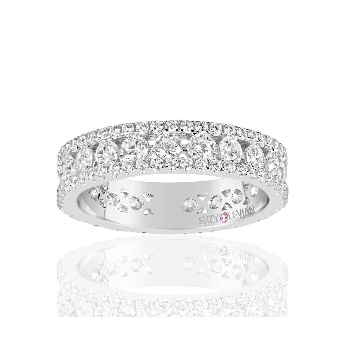 Украшения Suzy Levian New York Suzy Levian Sterling Silver Cubic Zirconia Three Row Modern Eternity Band Ring — фото 1