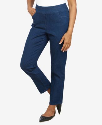 Petite Mid-Rise Pull On Straight Leg Denim Pants, Petite & Petite Short