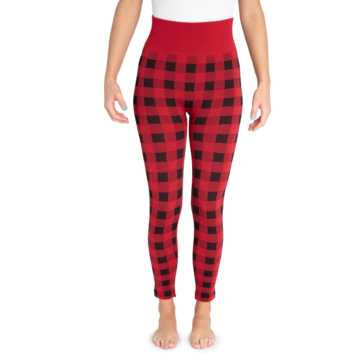 Women's Fleece Lined Leggings - Red buffalo