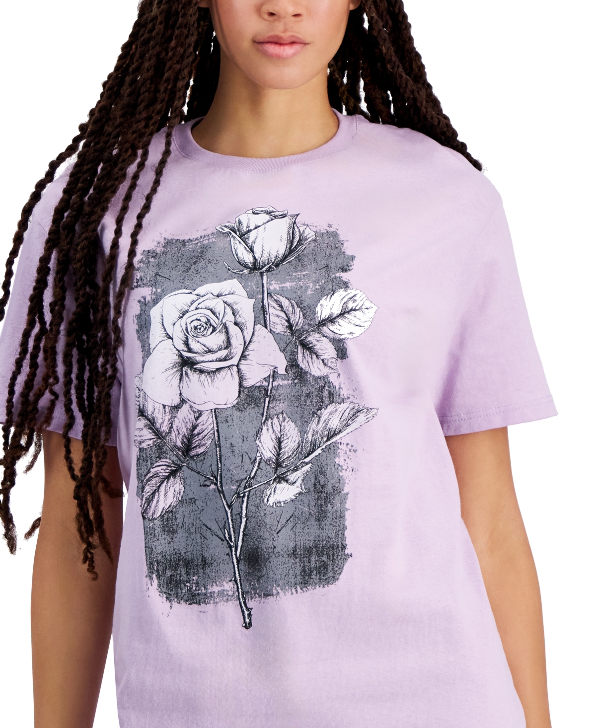 Shop Rebellious One Juniors' Faded-rose-graphic Cotton T-shirt In Fair Orchid