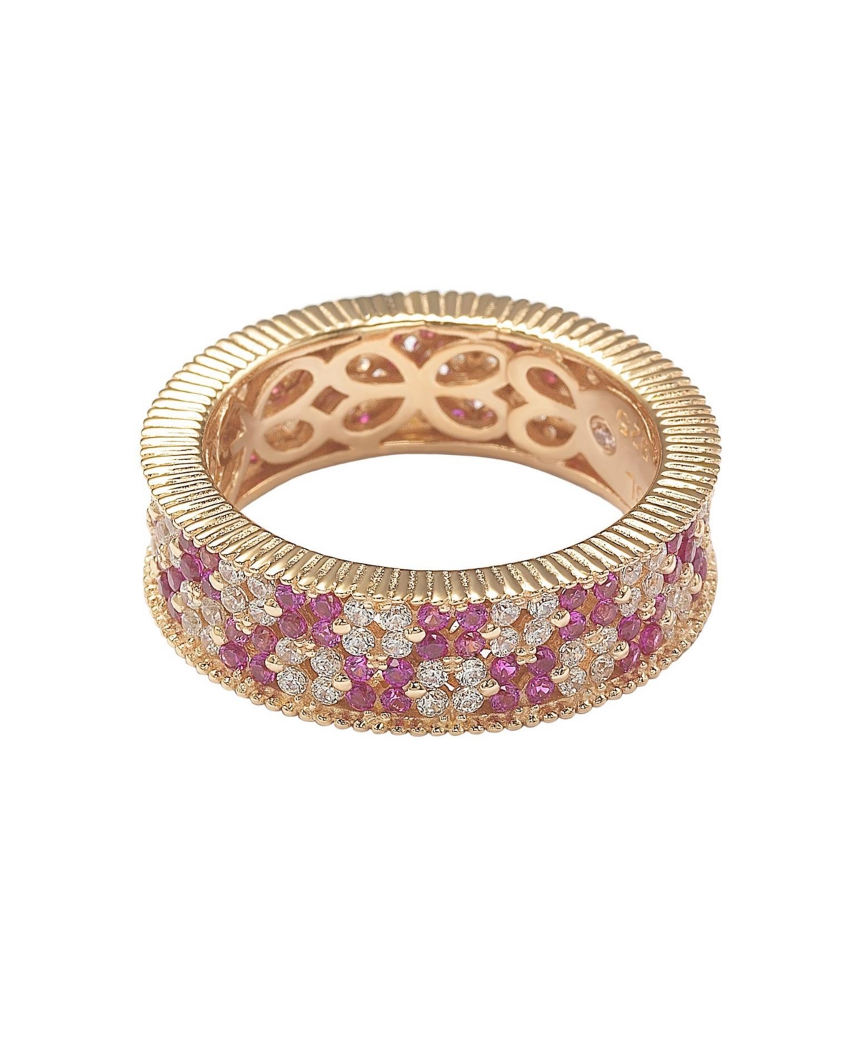 Suzy Levian New York Suzy Levian Sterling Silver Cubic Zirconia Double Floral Eternity Band Ring