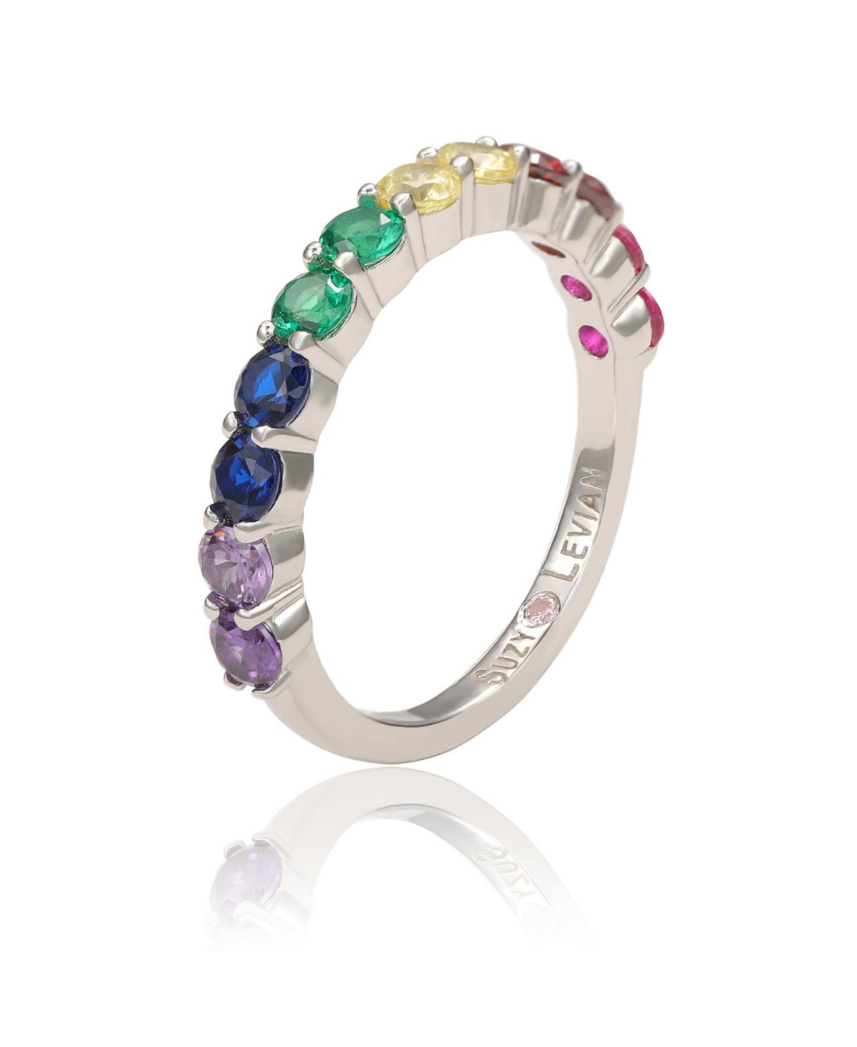 Suzy Levian New York Suzy Levian Sterling Silver Rainbow Cubic Zirconia Half Band Ring