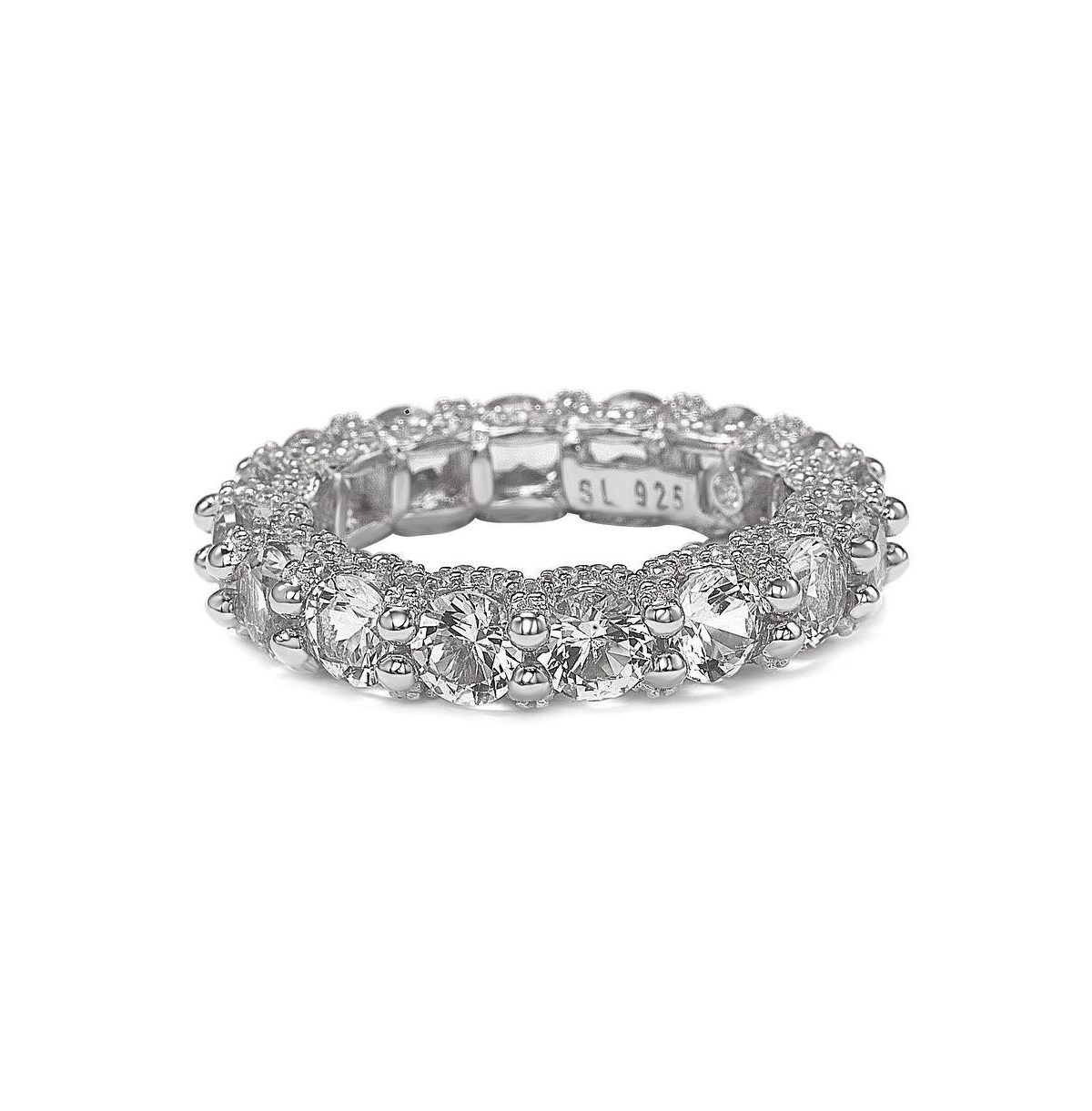 Suzy Levian New York Suzy Levian Sterling Silver Cubic Zirconia Pave U-Shape Setting Eternity Band Ring
