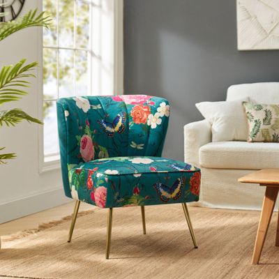 1 piece Tufted Floral Fabric Gold Metal Legs  Accent Chair